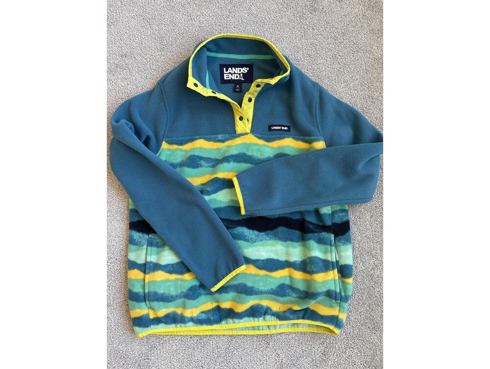 Lands' End Women’s  Medium Fleece Pullover with Colorful Stripes